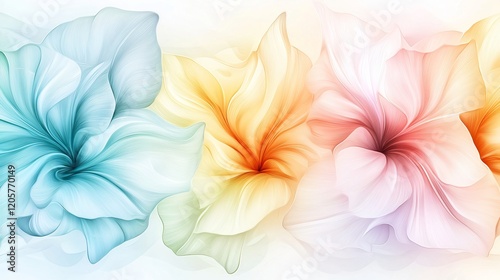 Watercolor painting of blooming flowers in soft pastel shades