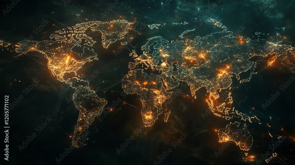 Abstract Futuristic Global Network Map