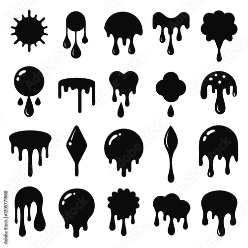 Set of Dripping Liquid Icons in Black and White