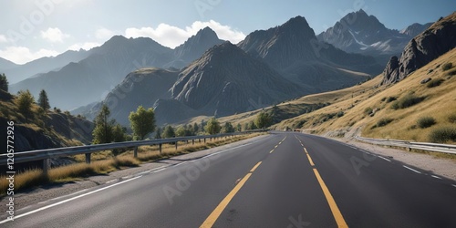 Empty asphalt road winding through scenic mountain landscape, travel, nature
