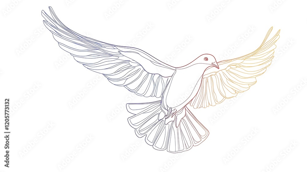 Naklejka premium Peaceful dove flying with wings wide open.