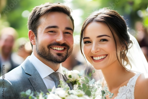 Portrait of a young couple getting married outdoors