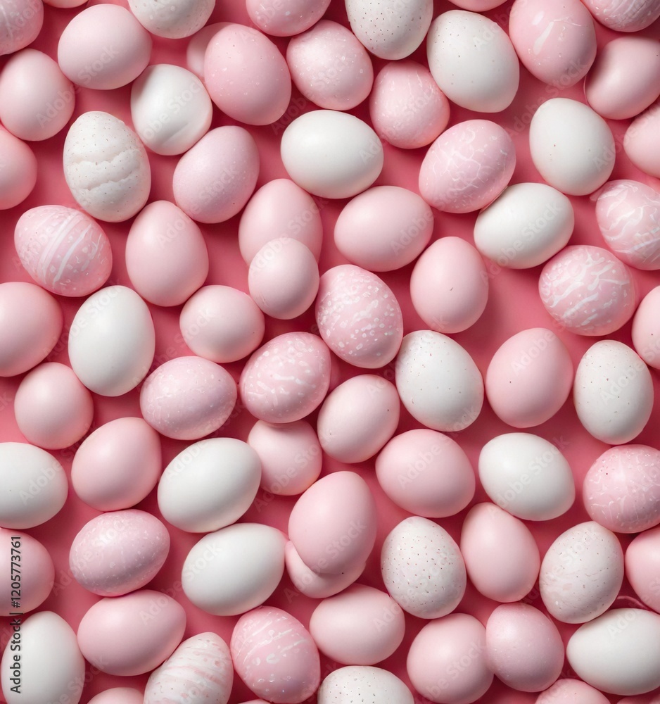 Seamless pattern of pink and white Easter eggs on pink background, festive season, ornamental eggs, festive pattern Seamless pattern of pink and white Easter eggs on pink background, festive season, ornamental eggs, festive pattern