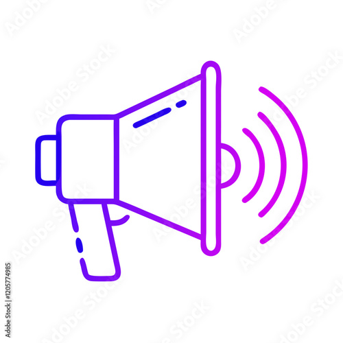 Gradient megaphone icon with sound waves on transparent background
