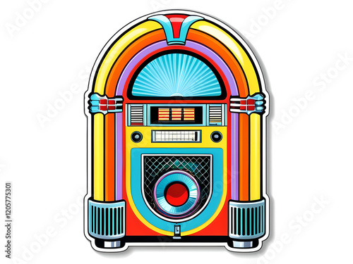 Sticker: Retro Pop Art Jukebox with Eye-Catching Colors