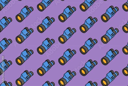 monocular binoculars colorful doodle seamless pattern on purple background. retro monocular telescope background. binoculars illustration wallpaper. pattern background with binoculars for adventure
