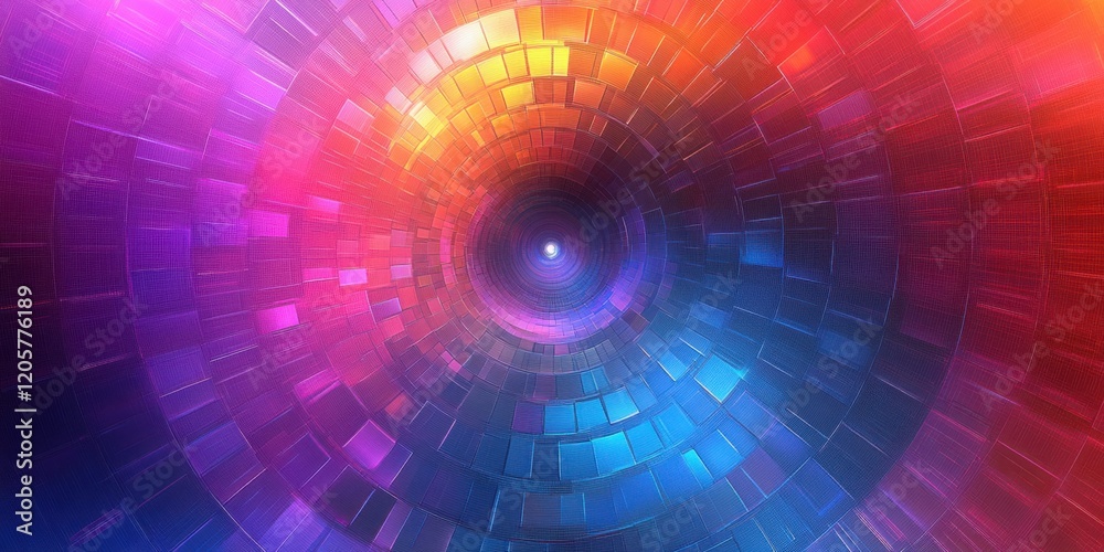 Colorful circular pixel pattern with glowing light and vibrant gradient
Colorful circular pixel pattern with glowing light and vibrant gradient