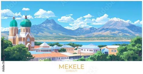 Mekele Djibouti Travel Poster Flat Illustration Print Decor Gift Canvas Wall Art Gift photo