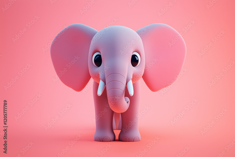 Fototapeta premium Adorable 3D-rendered baby elephant against a pink background.