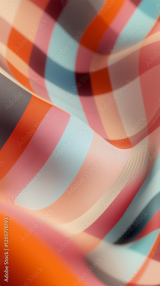 Obraz premium Abstract wave of fabric with plaid pattern in classic style. Creative geometric curved texture with light and shadows. Abstract geometric background