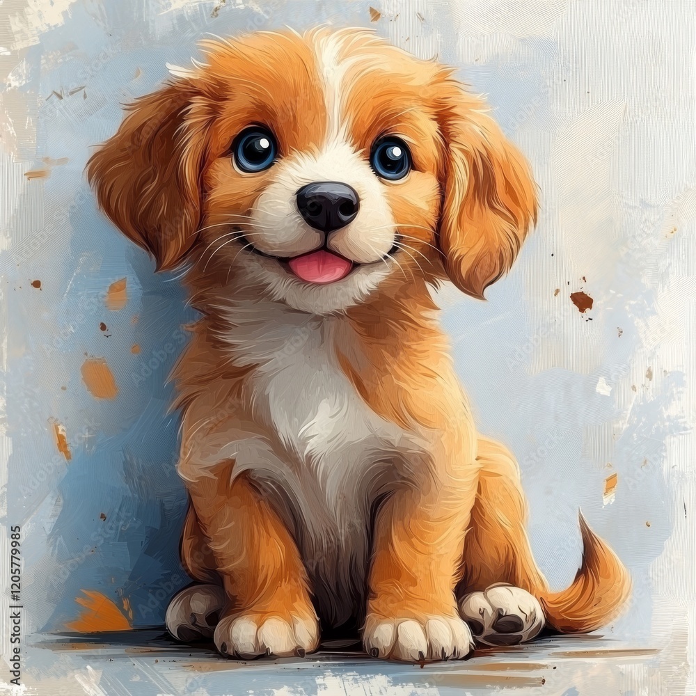 Fototapeta premium Adorable Puppy with Big Blue Eyes and Happy Expression on a Textured Blue Background