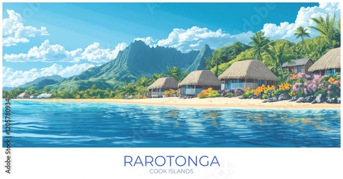 Rarotonga Cook islands Travel Poster Flat Illustration Print Decor Gift Canvas Wall Art Gift