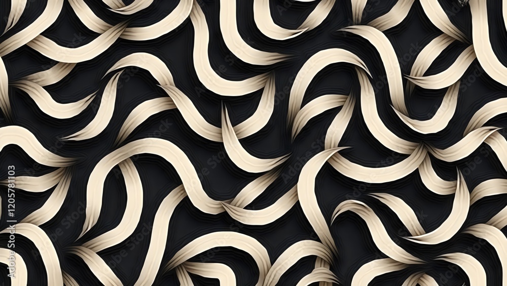 Fototapeta premium Gold Curved Ribbons Abstract Dark Background, Elegant Decorative Design