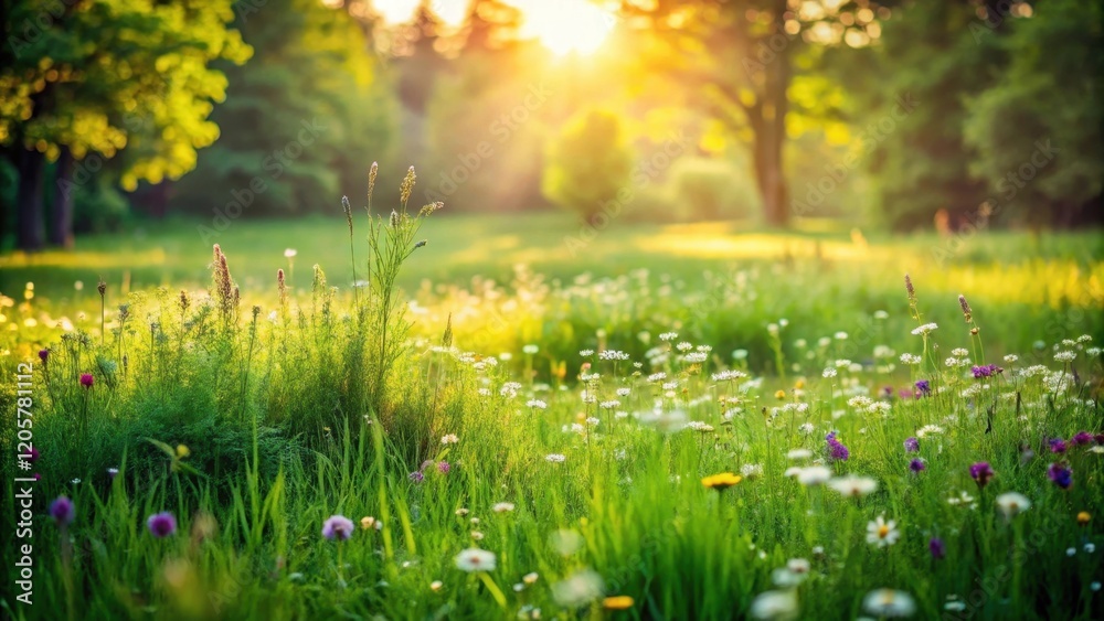 Obraz premium Golden Hour Meadow A Vibrant Tapestry of Wildflowers Basking in Sunlight's Embrace