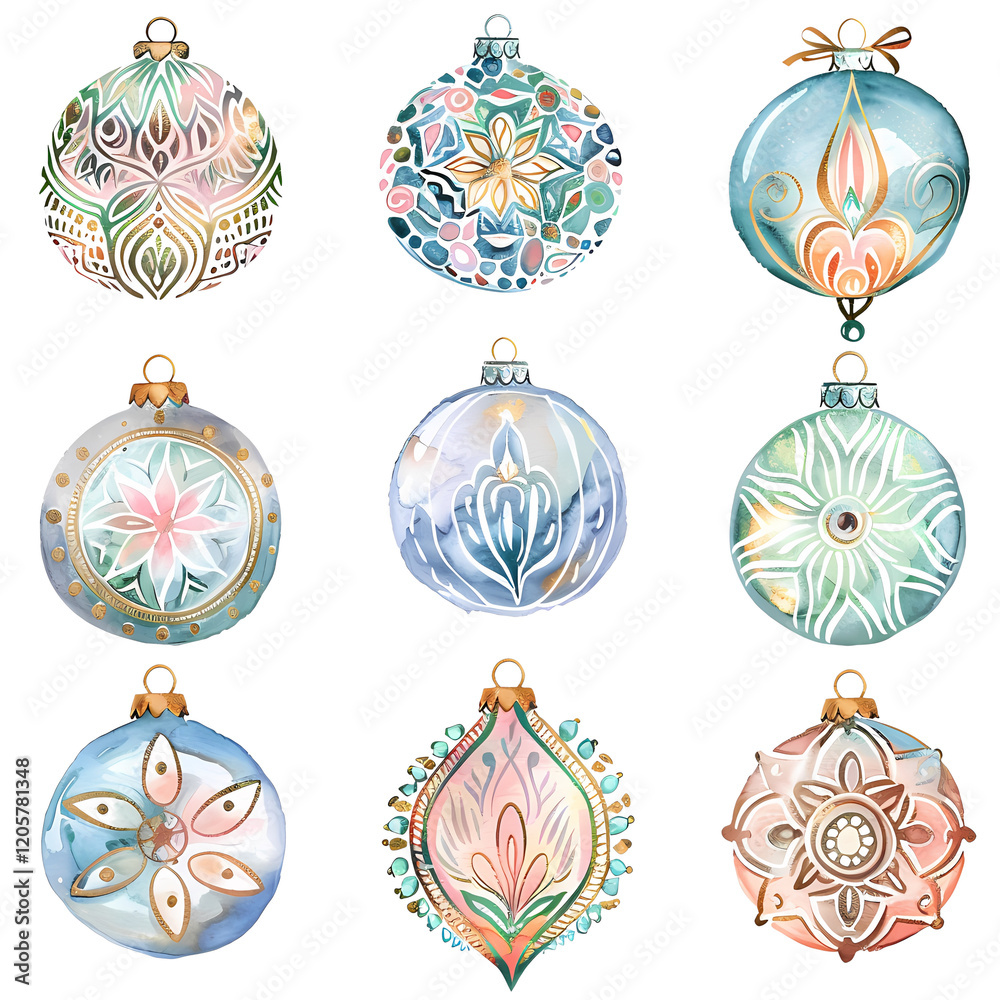Fototapeta premium Elegant Christmas Ornaments with Pastel Patterns