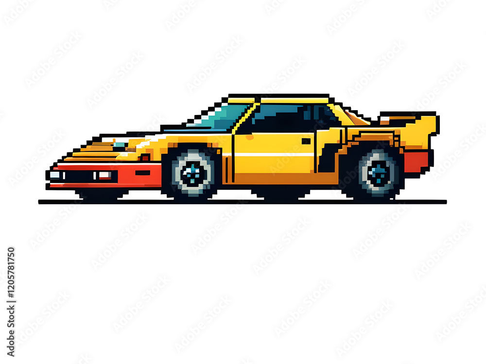 Fototapeta premium Retro Pixel Art Racing Car Sticker: Gaming Style, Contour Vector Design on White Background