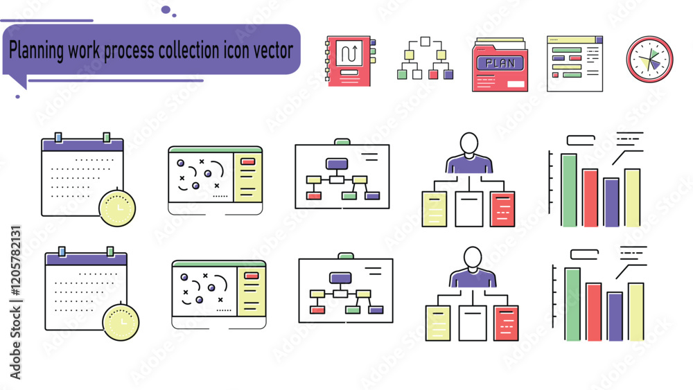 Planning work process collection icon vector Planning work process collection icon vector
