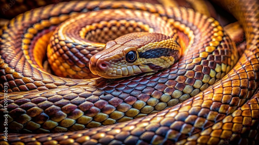 Fototapeta premium Close-up of a Slowly Breathing Coiled Snake - Documentary Wildlife Photography