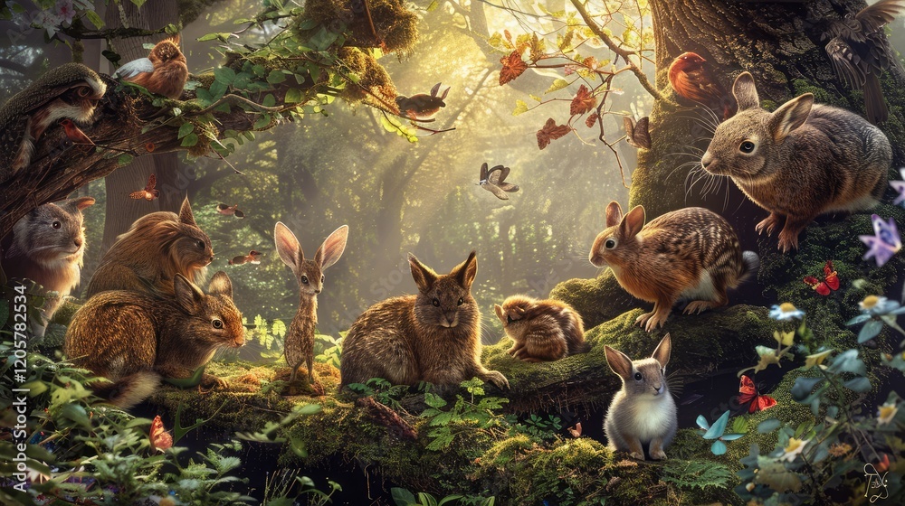 Magical forest concept with cute and imaginary animals. Magical forest concept with cute and imaginary animals.