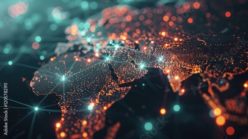 Illuminated digital world map showing connectivity around the world.