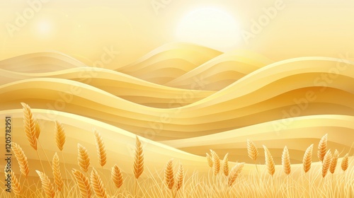 Golden desert landscape with sand dunes.