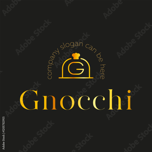 Gnocchi food G logo vector template on black background 