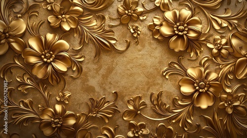 Luxurious golden floral pattern with ornate 3D details for elegant designs wallpaper or background