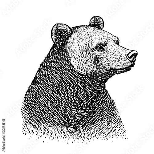Detailed illustration of a bear showcasing its unique features in a natural style. Generative AI