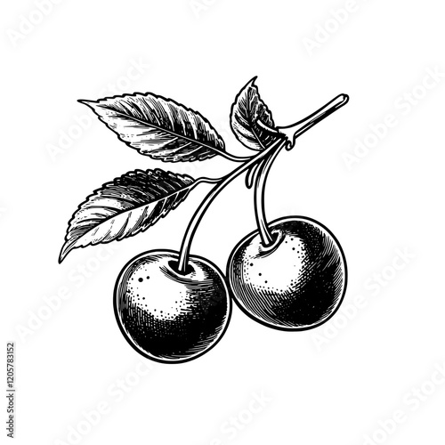 Juicy cherries with leaves depicting vibrant natural allure. Generative AI
