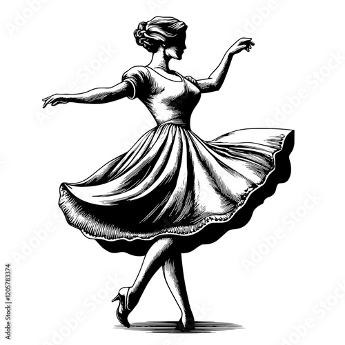 Graceful dancer twirls elegantly in a classic ballet pose amidst a minimalist backdrop in a timeless artistic representation. Generative AI