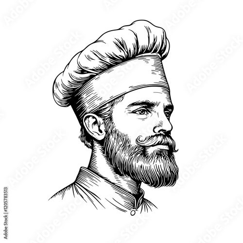 Chef with a distinguished beard and hat showcases culinary passion in a culinary setting. Generative AI