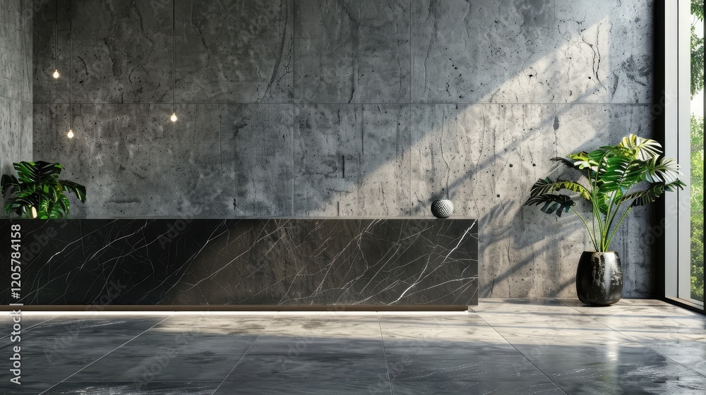Modern black marble slab against concrete wall Modern black marble slab against concrete wall