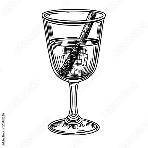 Clear drink in an elegant glass with a straw, perfect for a refreshing sip on a warm afternoon. Generative AI