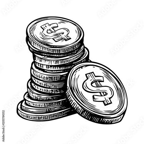 Stacked coins showcasing dollar signs, representing wealth and financial prosperity in a minimalist design. Generative AI