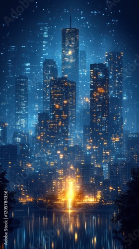 Wallpaper Mural Futuristic cityscape at night with glowing lights and skyscrapers reflected on water

 Torontodigital.ca