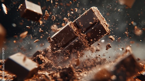 Delicious Chocolate Bar Pieces Falling into Chocolate Splash

 photo