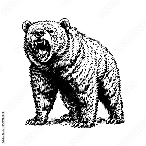 Fierce bear roaring in a forest setting showcasing its powerful presence and detailed fur texture. Generative AI