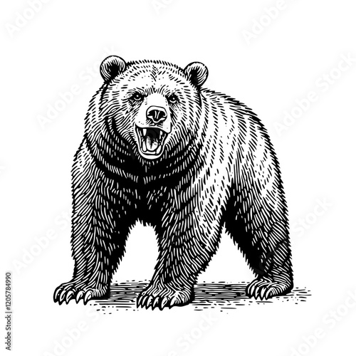 Realistic illustration of a roaring bear in a natural setting capturing the essence of wildlife in great detail. Generative AI