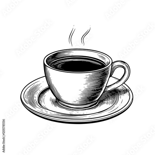 Hot coffee cup steaming on a saucer, inviting comfort and warmth for a cozy afternoon break. Generative AI
