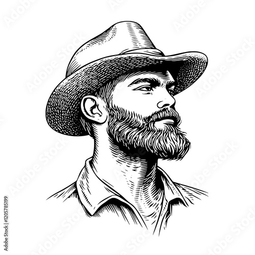 Man wearing a hat gazes thoughtfully into the distance with a proud expression on his face. Generative AI