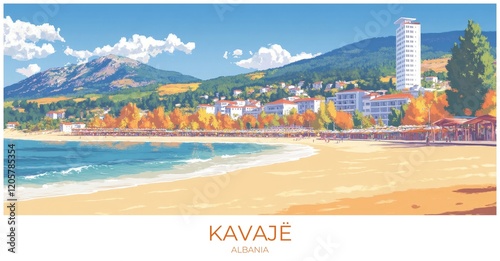 Kavajë Albania Travel Poster Flat Illustration Print Decor Gift Canvas Wall Art Gift photo