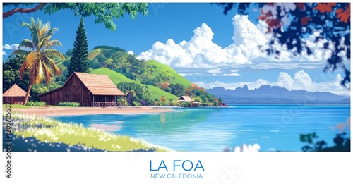 La foa New caledonia Travel Poster Flat Illustration Print Decor Gift Canvas Wall Art Gift