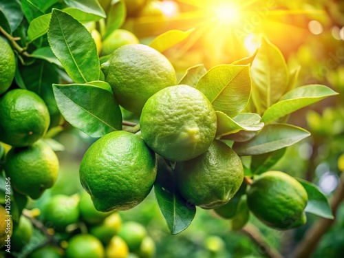 Wallpaper Mural Close-up Panoramic of Ripe Green Lemons on Thai Lemon Tree Torontodigital.ca
