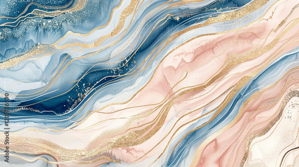 Obraz premium A colorful abstract design featuring marbled wave patterns in radiant hues of coral, sapphire, and gold.
