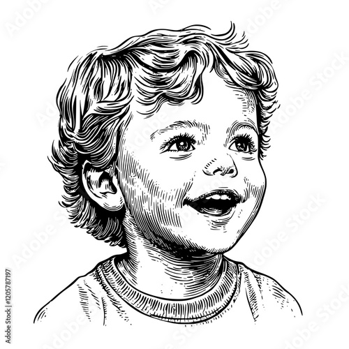 Smiling child with curly hair enjoying a joyful moment in a bright environment. Generative AI