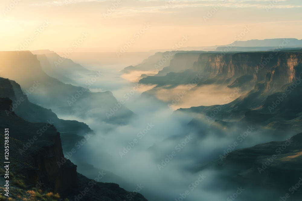 Fototapeta premium Sunrise illuminating fog filling grand canyon valley