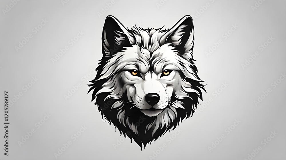 Naklejka premium A Minimalist Black and White Design Featuring a Wolf Head, Ideal for Logos or Branding in Bold and Monochromatic Styles 