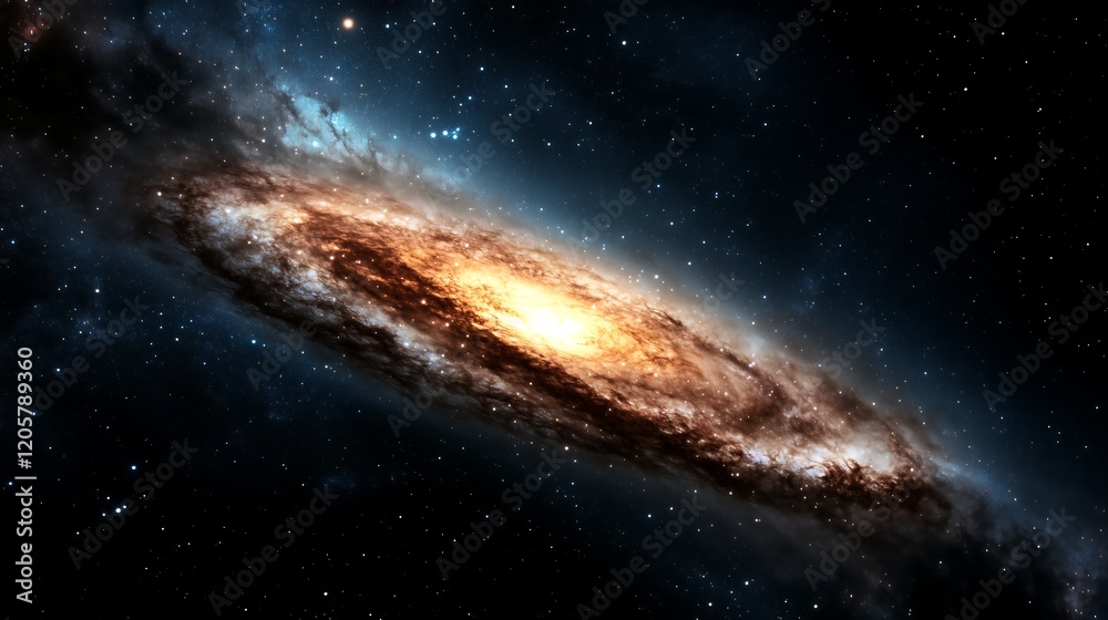 Fototapeta premium Mystical Milky Way Vista: Realistic Stars and Distant Galaxies on a Dark Cosmic Canvas, 神秘的な天の川の光景：暗い宇宙キャンバスに広がるリアルな星と遠くの銀河.Generative AI