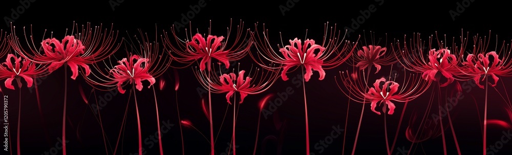 Vivid red spider lilies on a dramatic black background Vivid red spider lilies on a dramatic black background