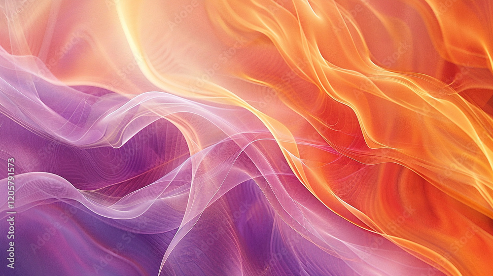 Fototapeta premium A minimalist abstract design featuring wavy lines and gradients in orange, yellow, and white hues.